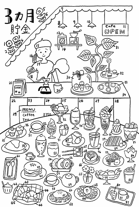 100万円貯まる！ぬりえ貯金 - 木波本陽子 Yoko Kibamoto illustration
